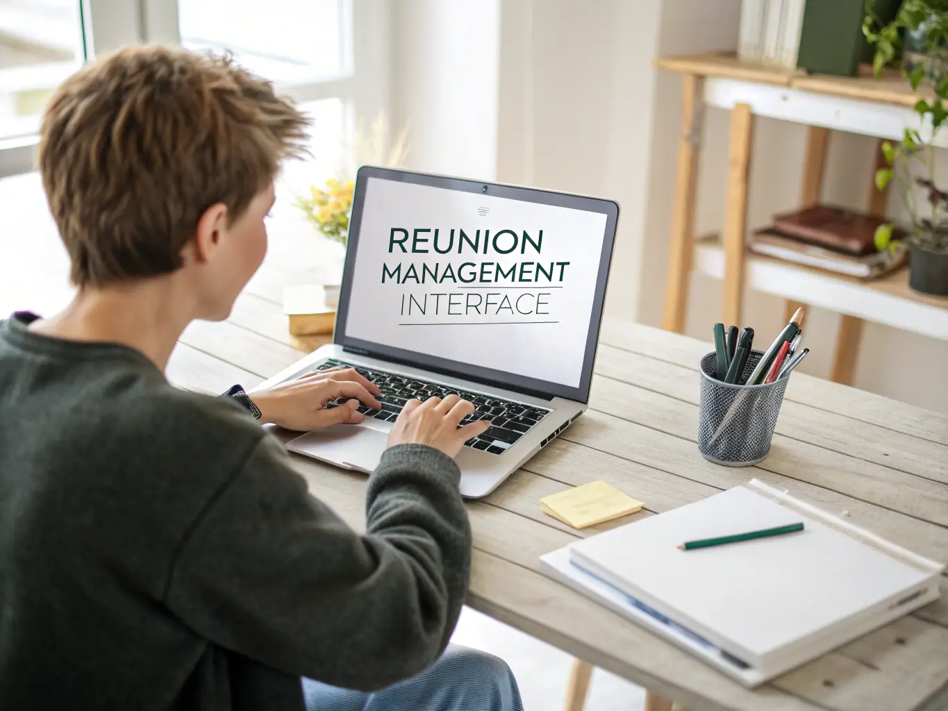 A person editing website content on a computer screen, with icons of text and images.